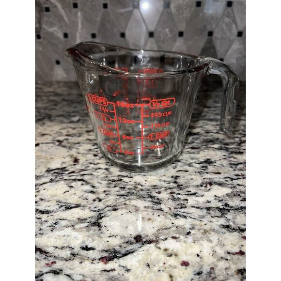 Anchor Hocking Measuring Cup Glass 2-Cup Red Lettering Hook Handle USA - Picture 1 of 6